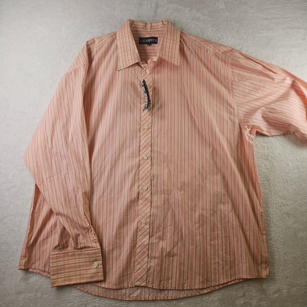 Celebrity Mens 3XL French Cuff Stripe Dress Shirt Peach Pink MN-712 NWT
